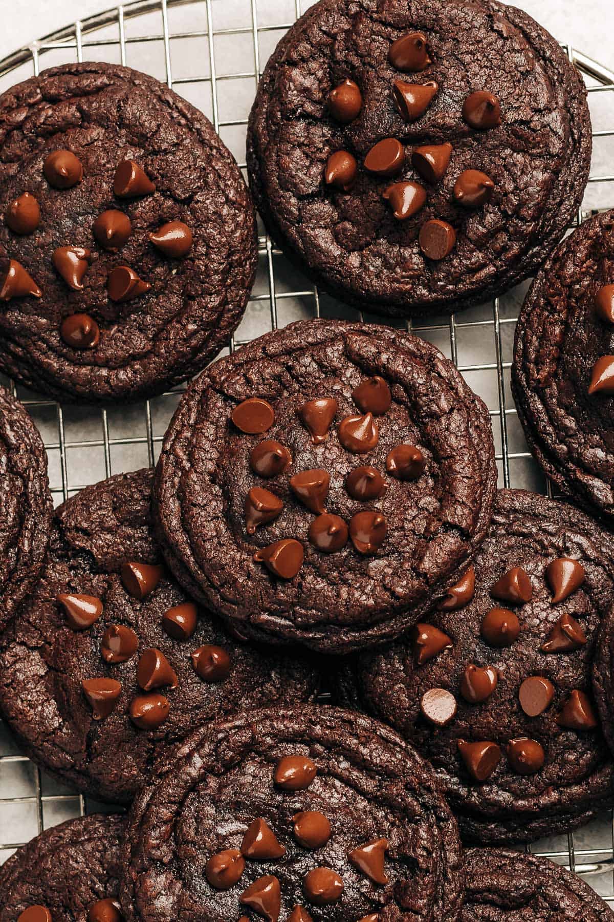 chocolate cookies on a wire rack