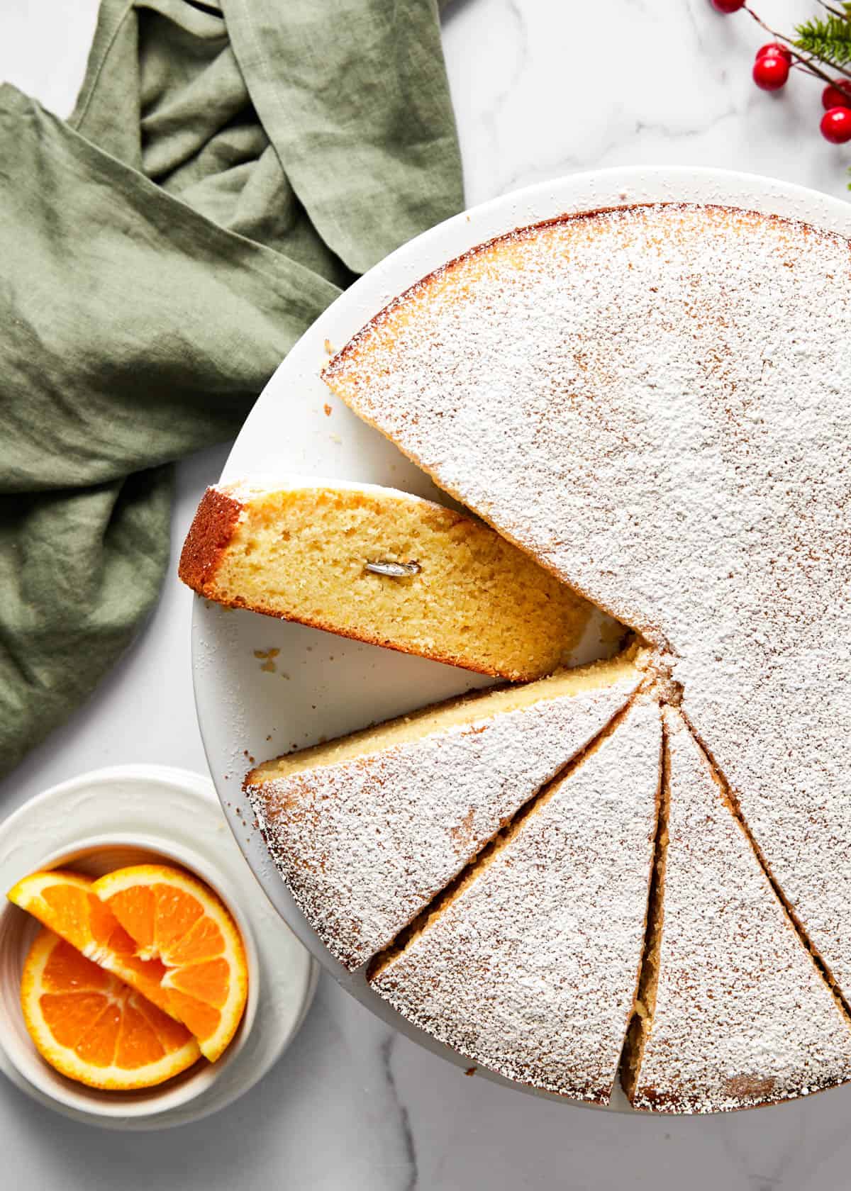 sliced vasilopita with a coin.