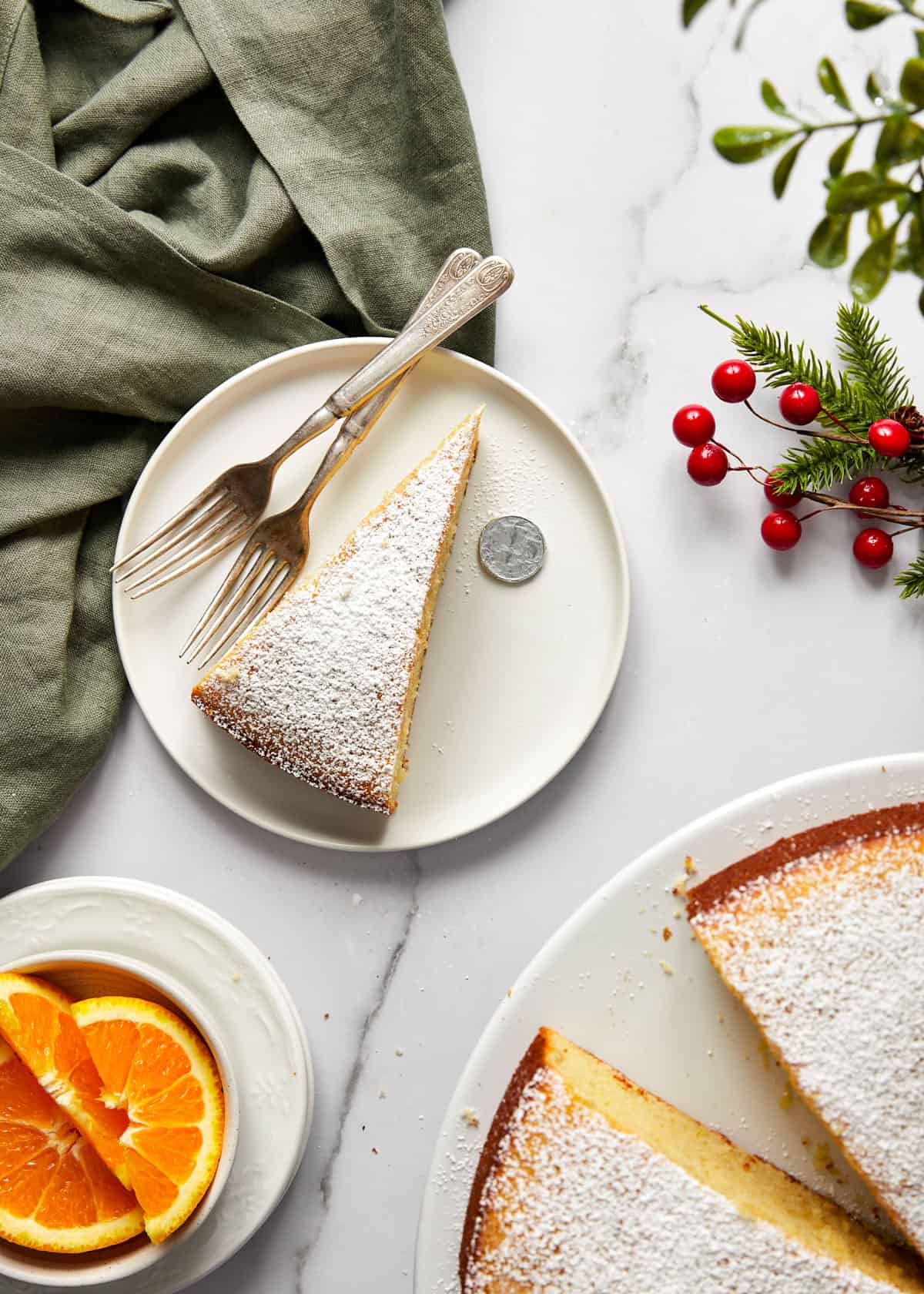 slice of vasilopita on a plate.