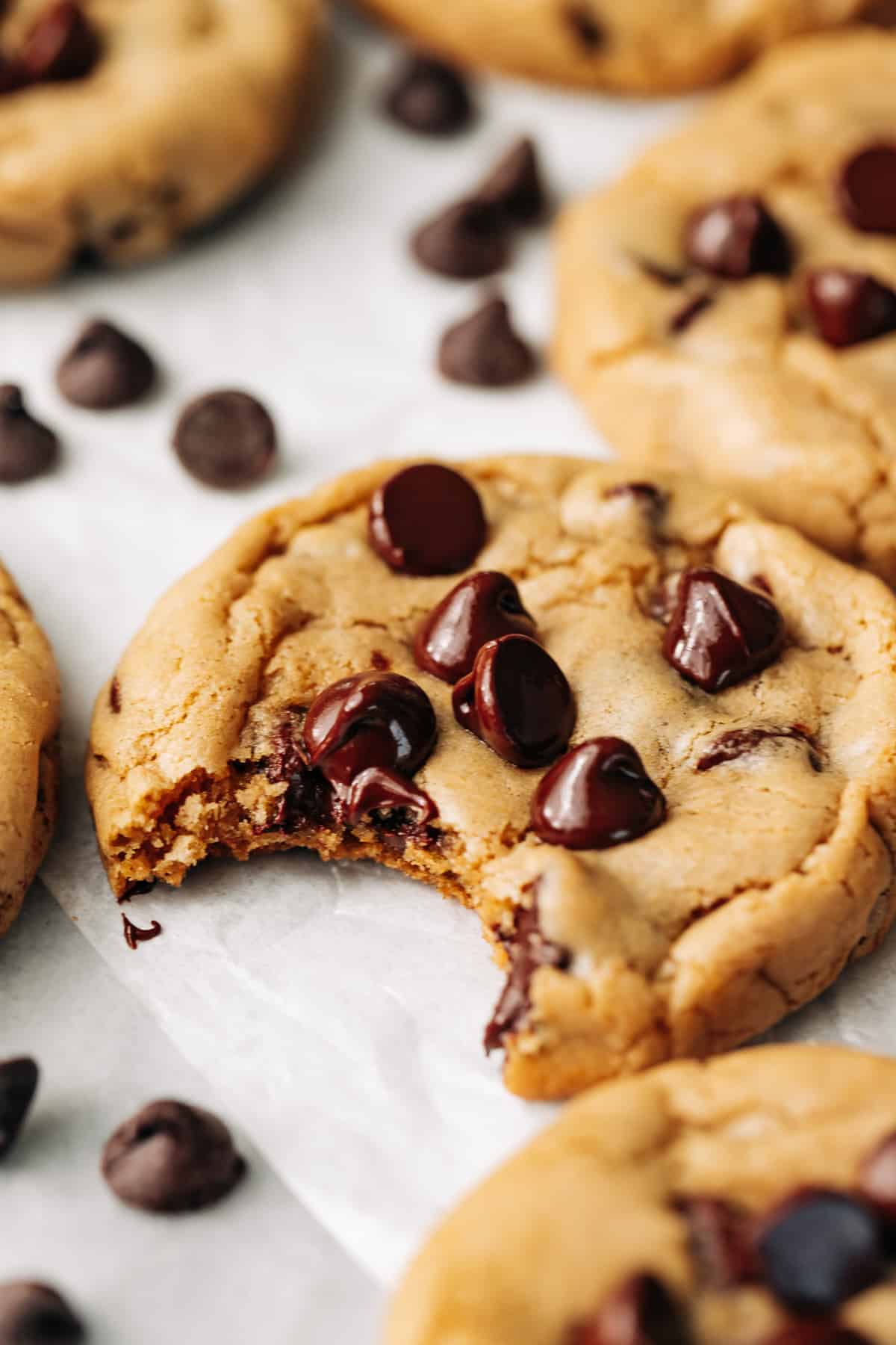 bite shot of a Butterless Chocolate Chip Cookie.