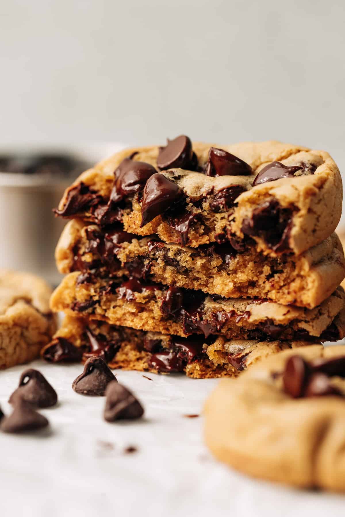 stack of Butterless Chocolate Chip Cookies.