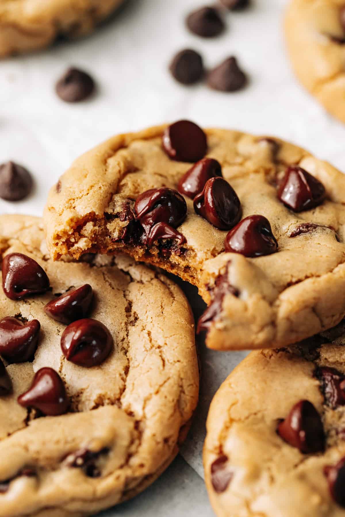 bite shot of a Butterless Chocolate Chip Cookie.