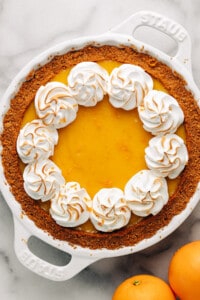 orange pie in a graham cracker crust and meringue topping.