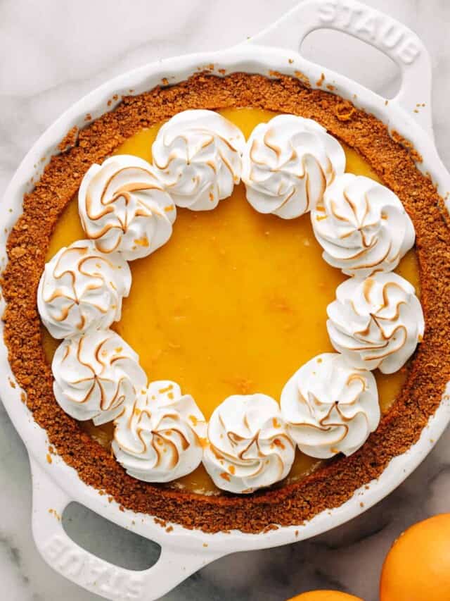orange pie in a graham cracker crust and meringue topping.